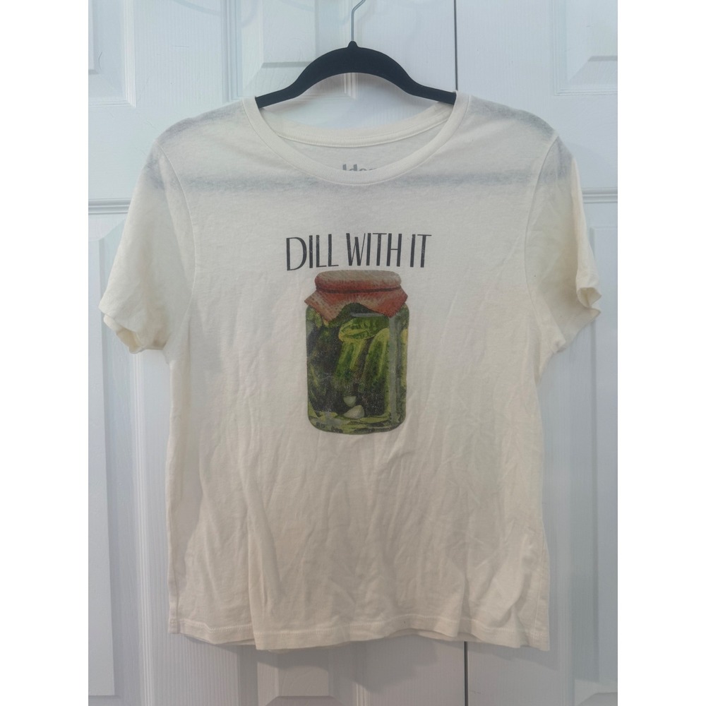 Golden Hour Womens Dill With It Pickle Graphic Tee Cream Cotton T-Shirt Large - Picture 3 of 9